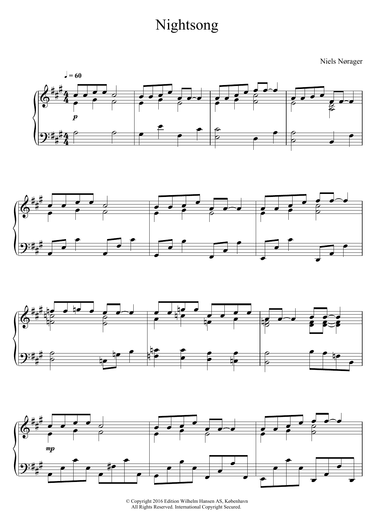 Download Niels Nørager Nightsong Sheet Music and learn how to play Piano PDF digital score in minutes