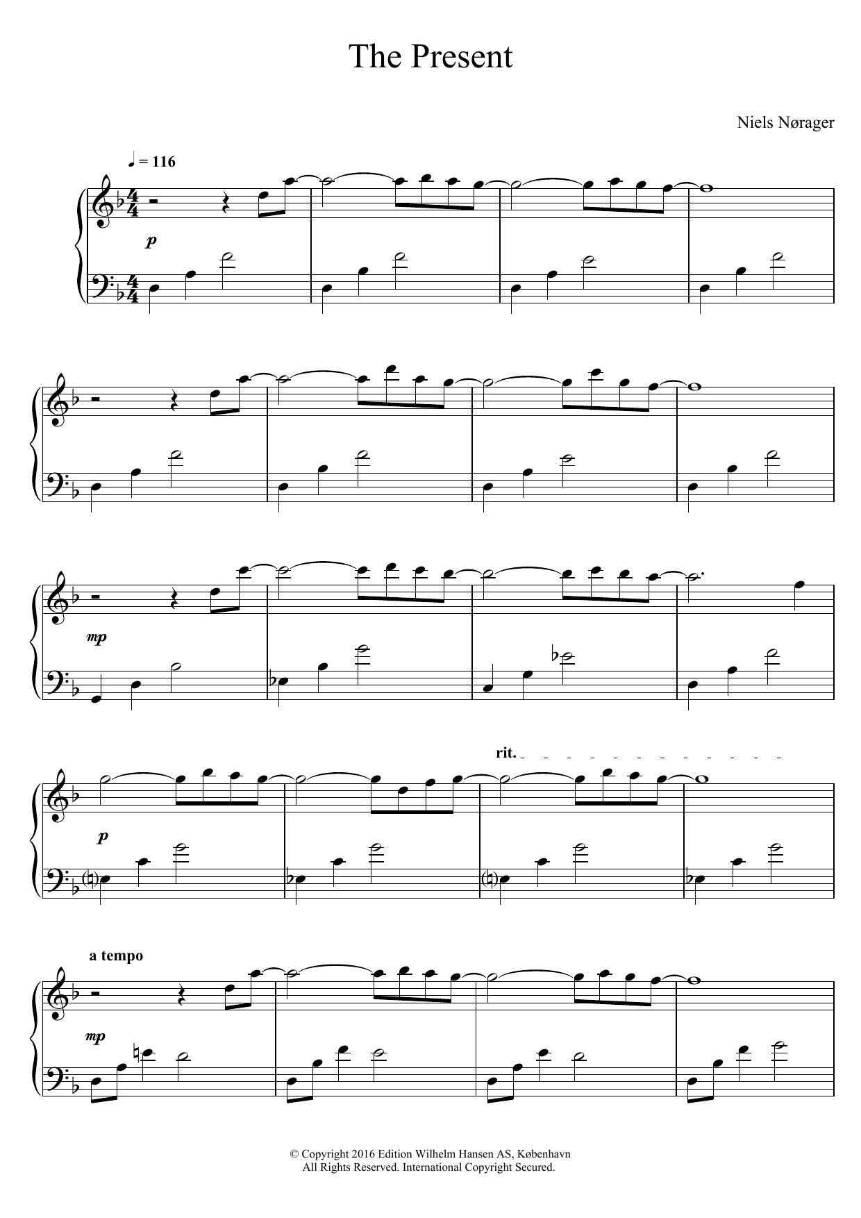 Download Niels Nørager The Present Sheet Music and learn how to play Piano PDF digital score in minutes