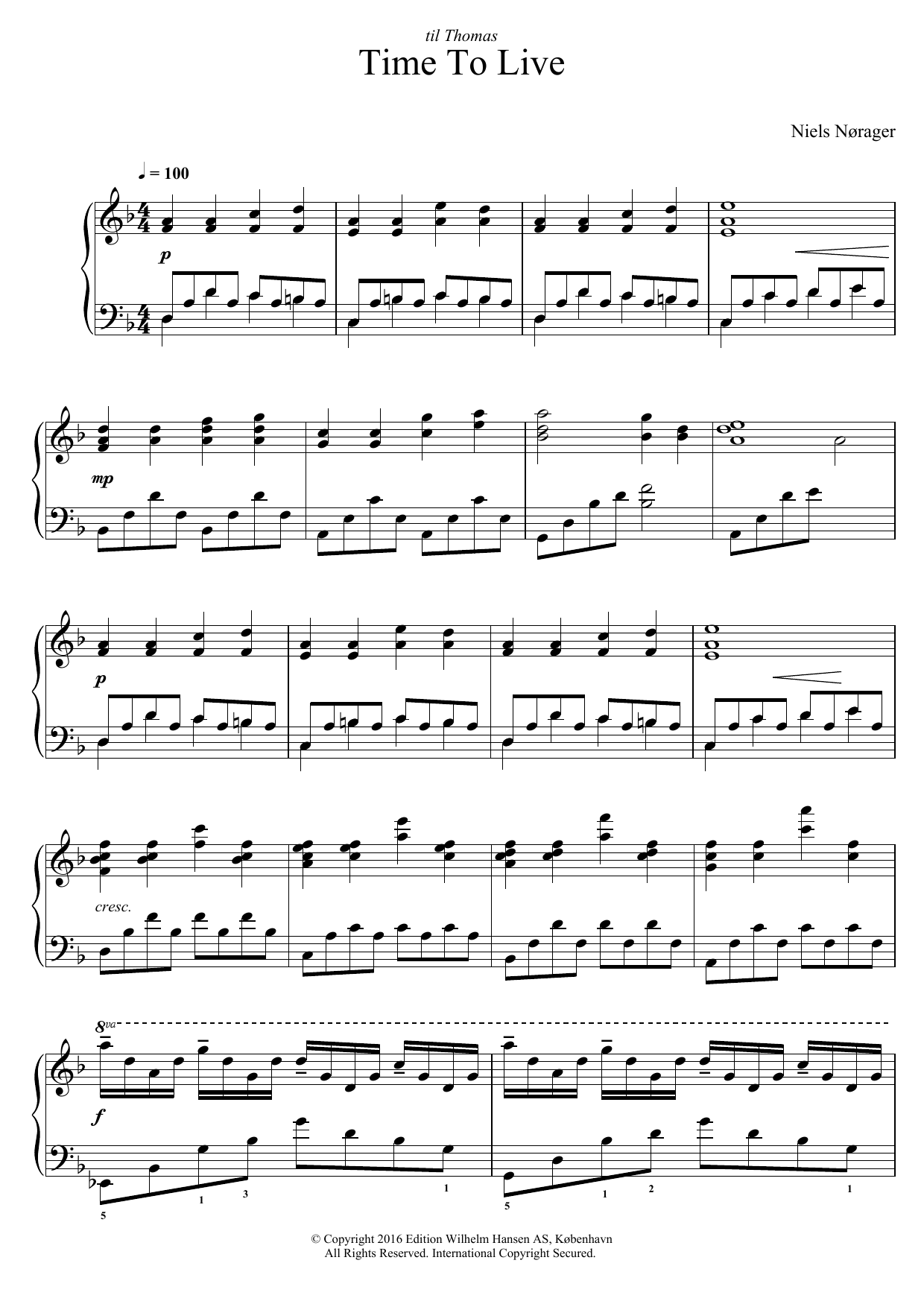 Download Niels Nørager Time To Live Sheet Music and learn how to play Piano PDF digital score in minutes