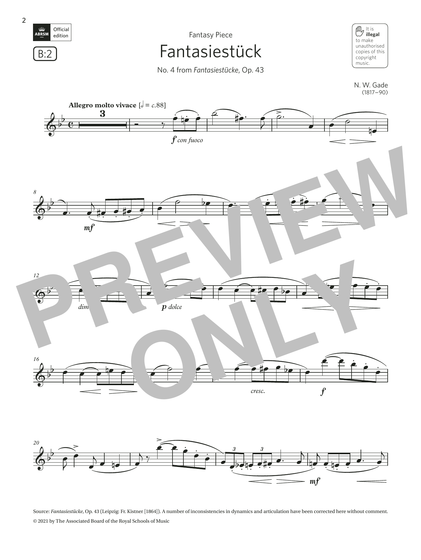 Download Niels Wilhelm Gade Fantasiestück (No. 4 from Fantasiestücke) (Grade 6 List B2 ABRSM Clarinet syll Sheet Music and learn how to play Clarinet Solo PDF digital score in minutes