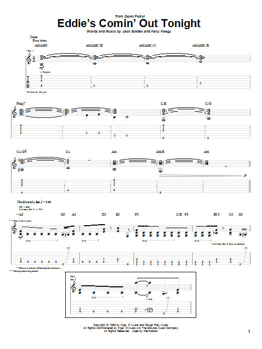 Download Night Ranger Eddie's Comin' Out Tonight Sheet Music and learn how to play Guitar Tab PDF digital score in minutes