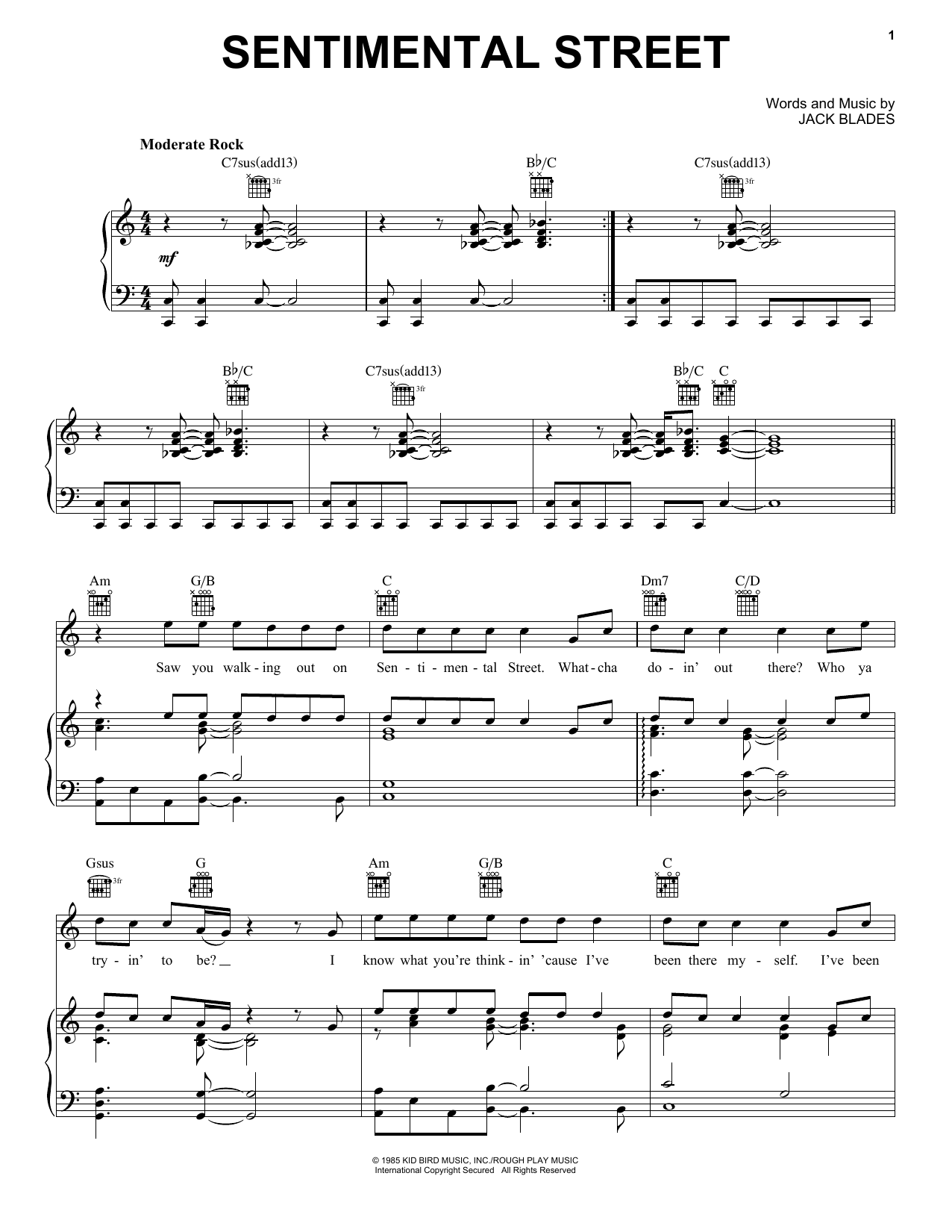 Download Night Ranger Sentimental Street Sheet Music and learn how to play Piano, Vocal & Guitar Chords (Right-Hand Melody) PDF digital score in minutes