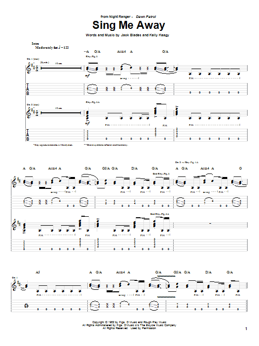 Download Night Ranger Sing Me Away Sheet Music and learn how to play Guitar Tab PDF digital score in minutes