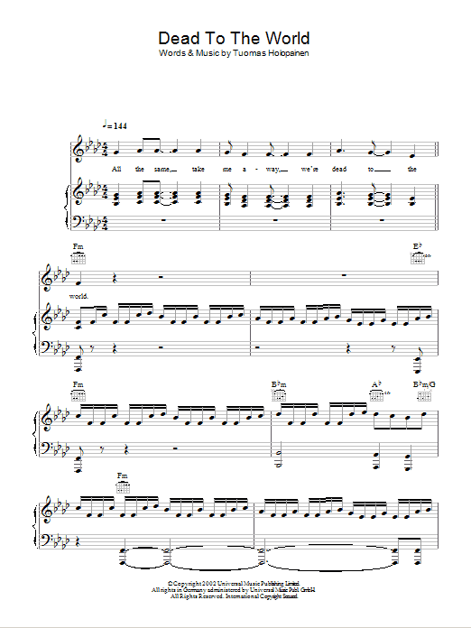 Download Nightwish Dead To The World Sheet Music and learn how to play Piano, Vocal & Guitar (Right-Hand Melody) PDF digital score in minutes