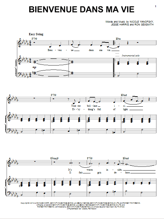 Download Nikki Yanofsky Bienvenue Dans Ma Vie Sheet Music and learn how to play Piano & Vocal PDF digital score in minutes