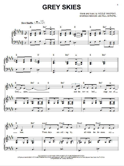 Download Nikki Yanofsky Grey Skies Sheet Music and learn how to play Piano & Vocal PDF digital score in minutes