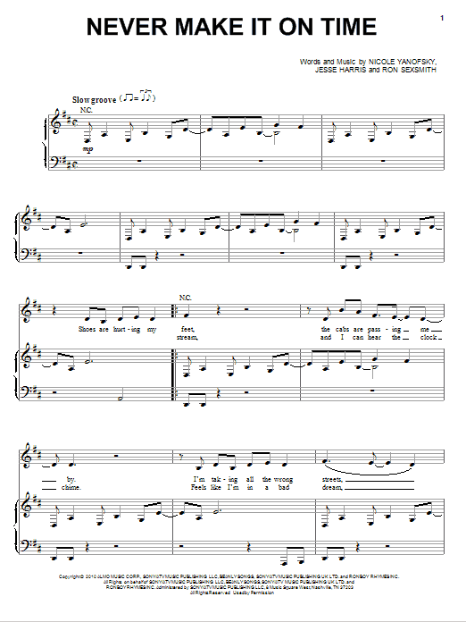 Download Nikki Yanofsky Never Make It On Time Sheet Music and learn how to play Piano & Vocal PDF digital score in minutes
