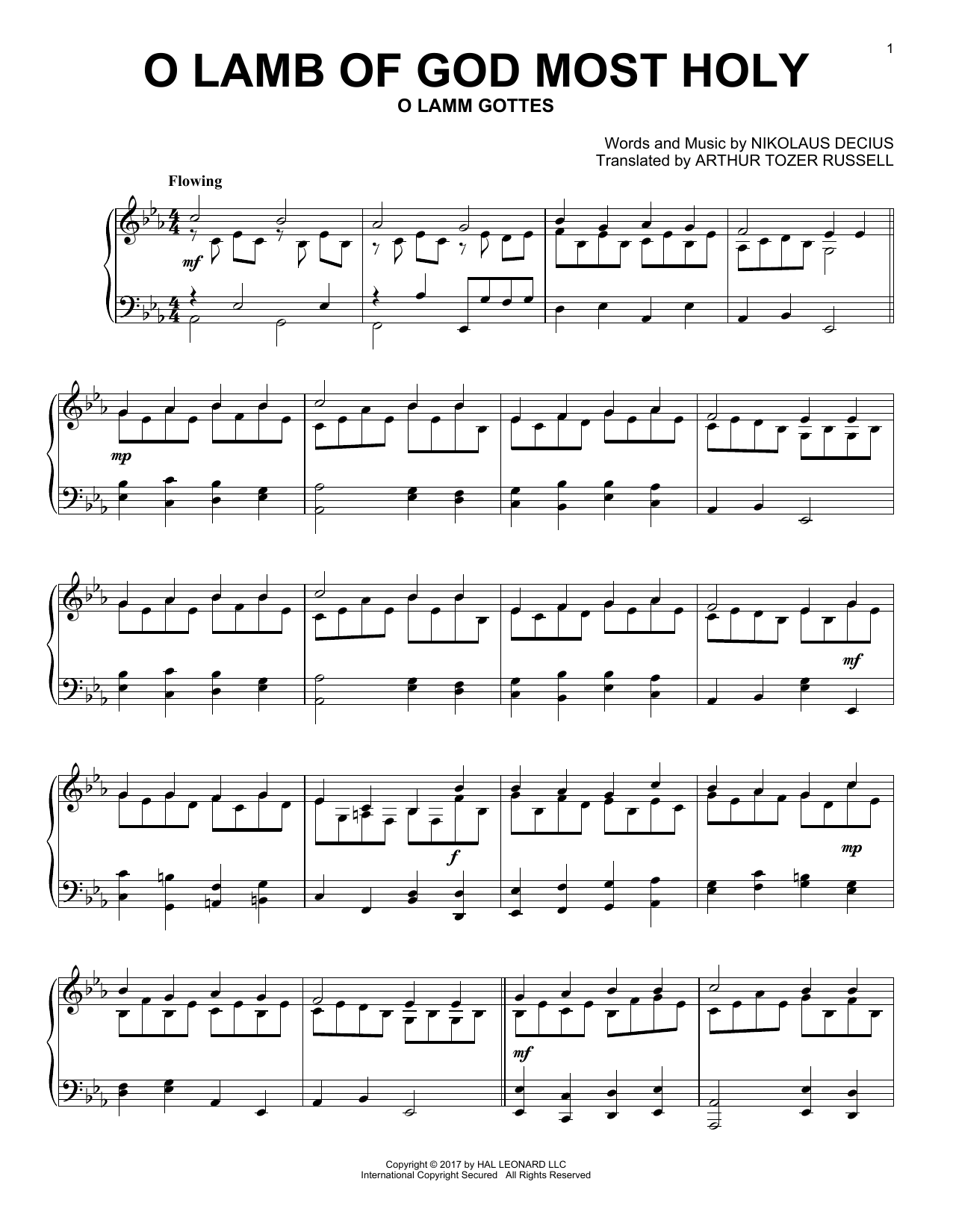 Download Nikolaus Decius O Lamb Of God Most Holy Sheet Music and learn how to play Piano PDF digital score in minutes