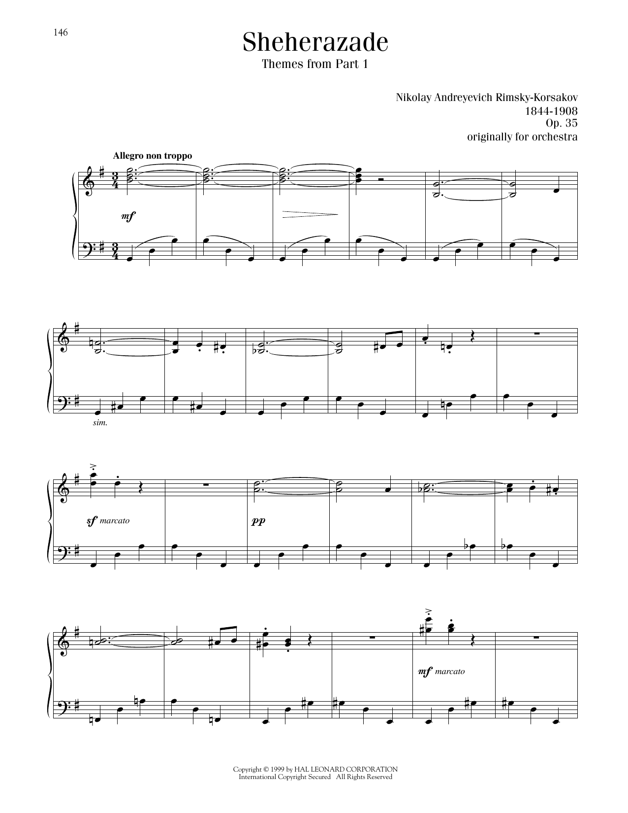 Download Nikolay A. Rimsky-Korsakov Sheherazade, Themes from Part 1 Sheet Music and learn how to play Piano Solo PDF digital score in minutes
