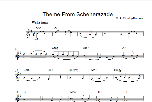 Download Nikolai Rimsky-Korsakov Theme from Scheherazade Sheet Music and learn how to play Melody Line & Chords PDF digital score in minutes