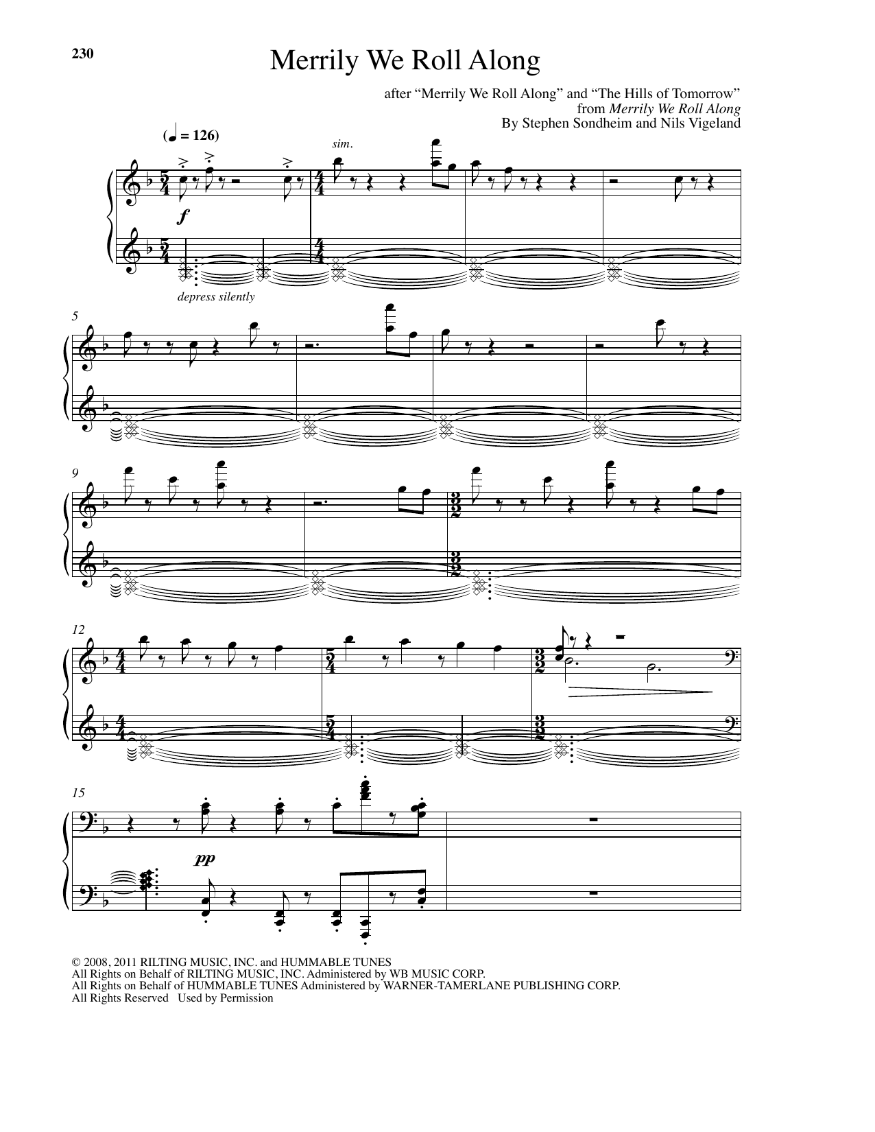 Download Stephen Sondheim Merrily We Roll Along (arr. Nils Vigeland) Sheet Music and learn how to play Piano PDF digital score in minutes