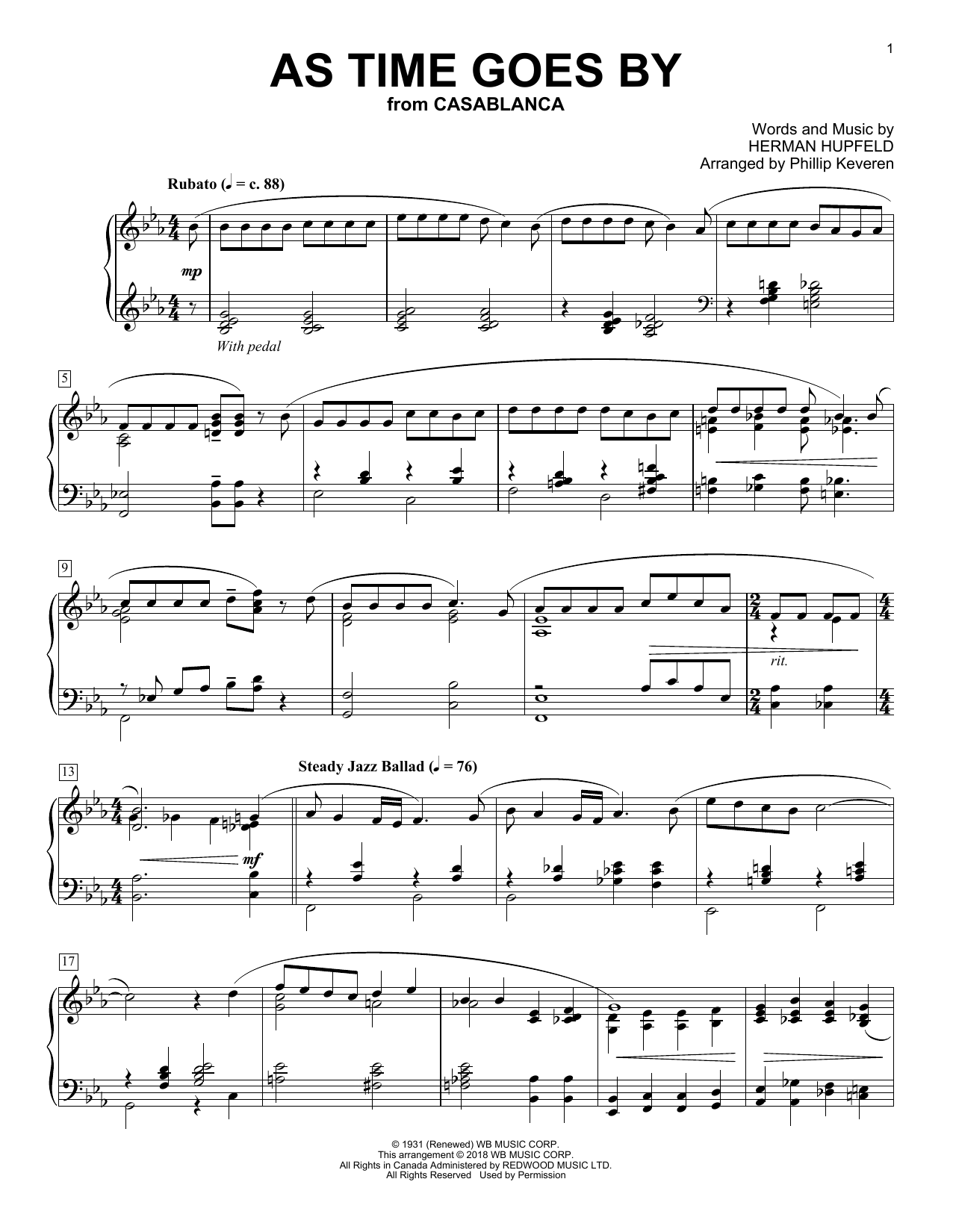 Download Phillip Keveren As Time Goes By Sheet Music and learn how to play Piano PDF digital score in minutes