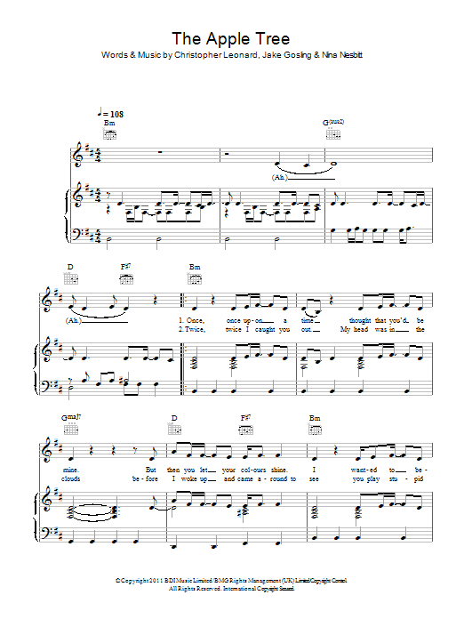 Download Nina Nesbitt Apple Tree Sheet Music and learn how to play Piano, Vocal & Guitar (Right-Hand Melody) PDF digital score in minutes