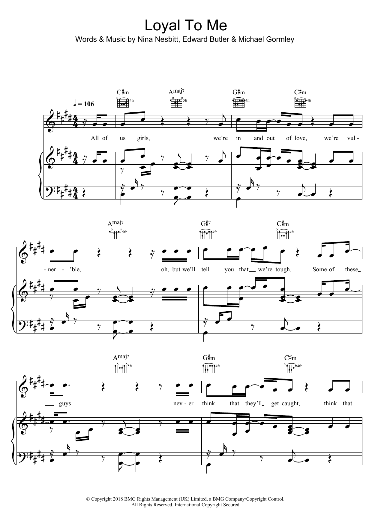 Download Nina Nesbitt Loyal To Me Sheet Music and learn how to play Piano, Vocal & Guitar PDF digital score in minutes