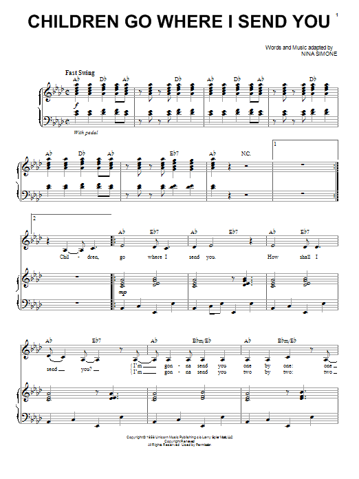 Download Nina Simone Children Go Where I Send You Sheet Music and learn how to play Piano & Vocal PDF digital score in minutes