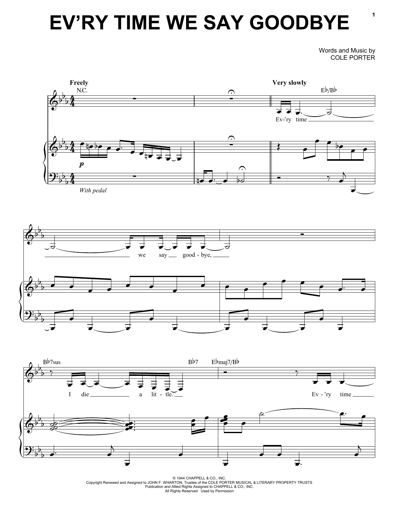 Download Nina Simone Ev'ry Time We Say Goodbye Sheet Music and learn how to play Piano & Vocal PDF digital score in minutes