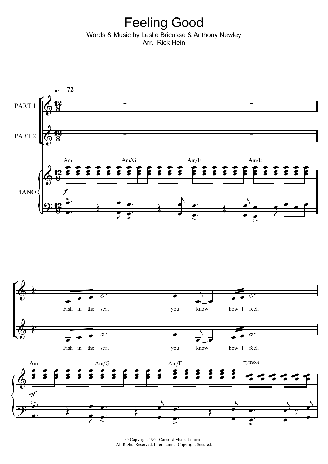 Download Nina Simone Feeling Good (arr. Rick Hein) Sheet Music and learn how to play 2-Part Choir PDF digital score in minutes