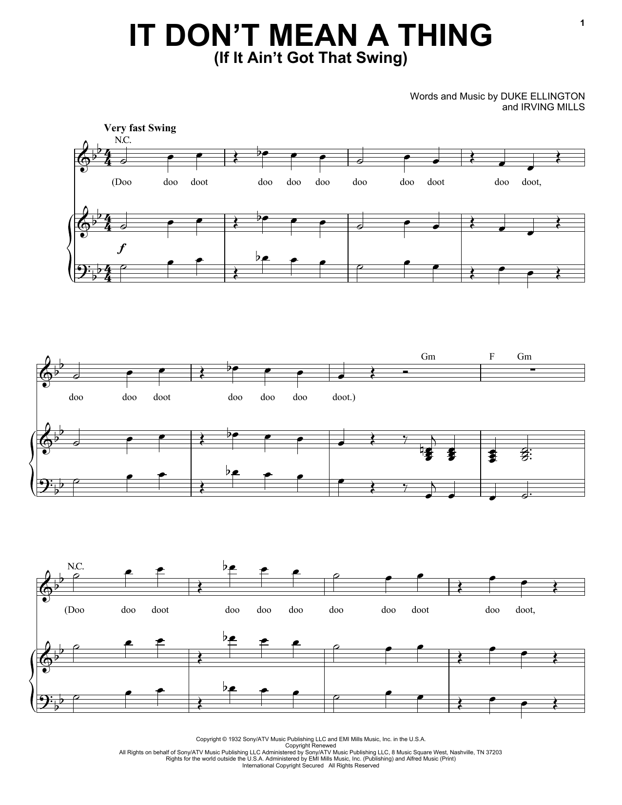 Download Nina Simone It Don't Mean A Thing (If It Ain't Got That Swing) Sheet Music and learn how to play Piano & Vocal PDF digital score in minutes