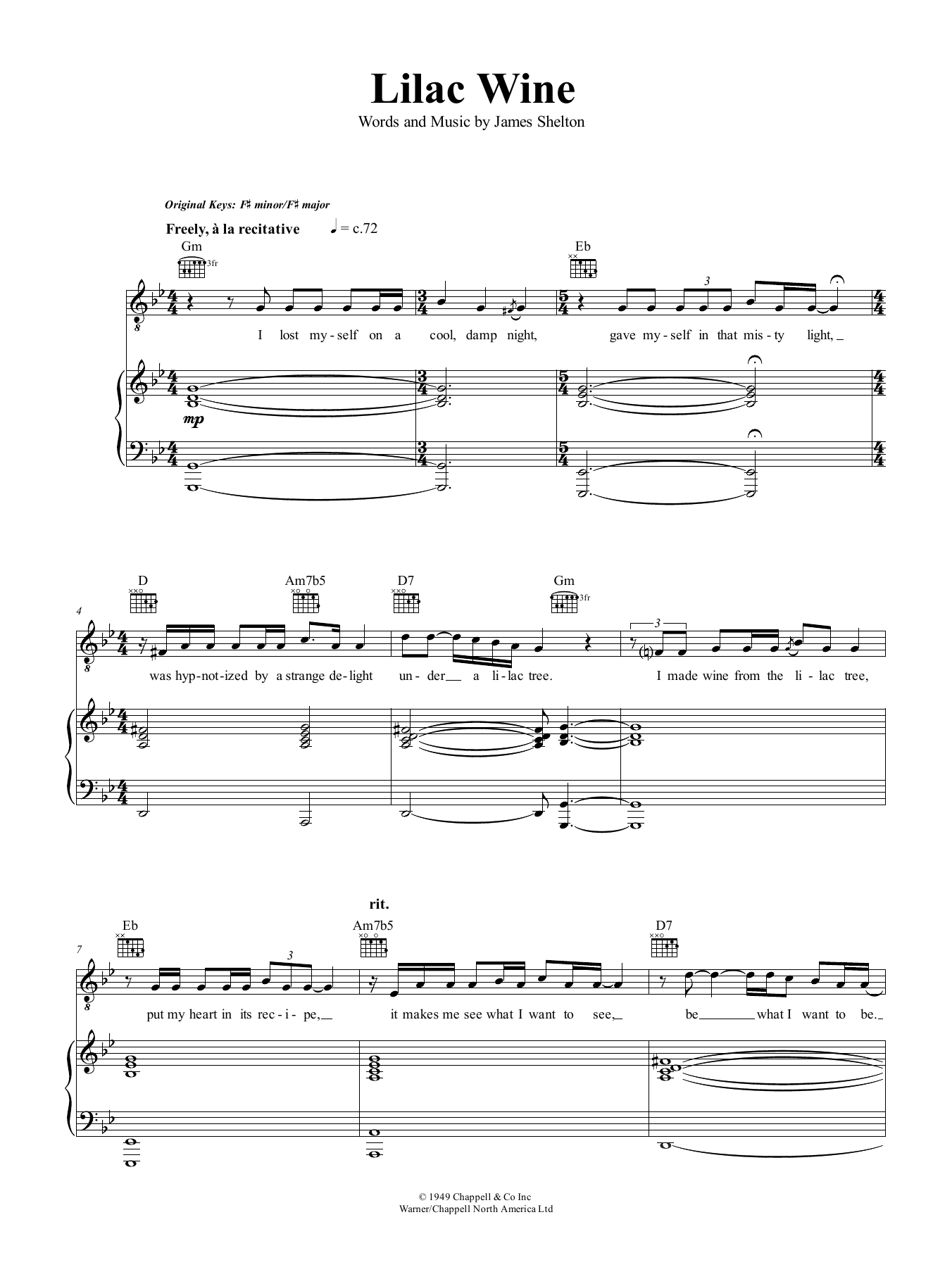Download Nina Simone Lilac Wine Sheet Music and learn how to play Piano & Vocal PDF digital score in minutes