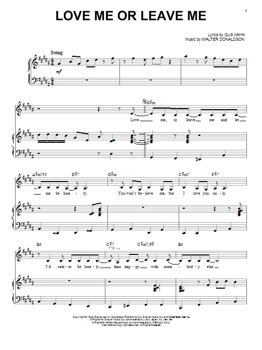 Download Nina Simone Love Me Or Leave Me Sheet Music and learn how to play Piano & Vocal PDF digital score in minutes