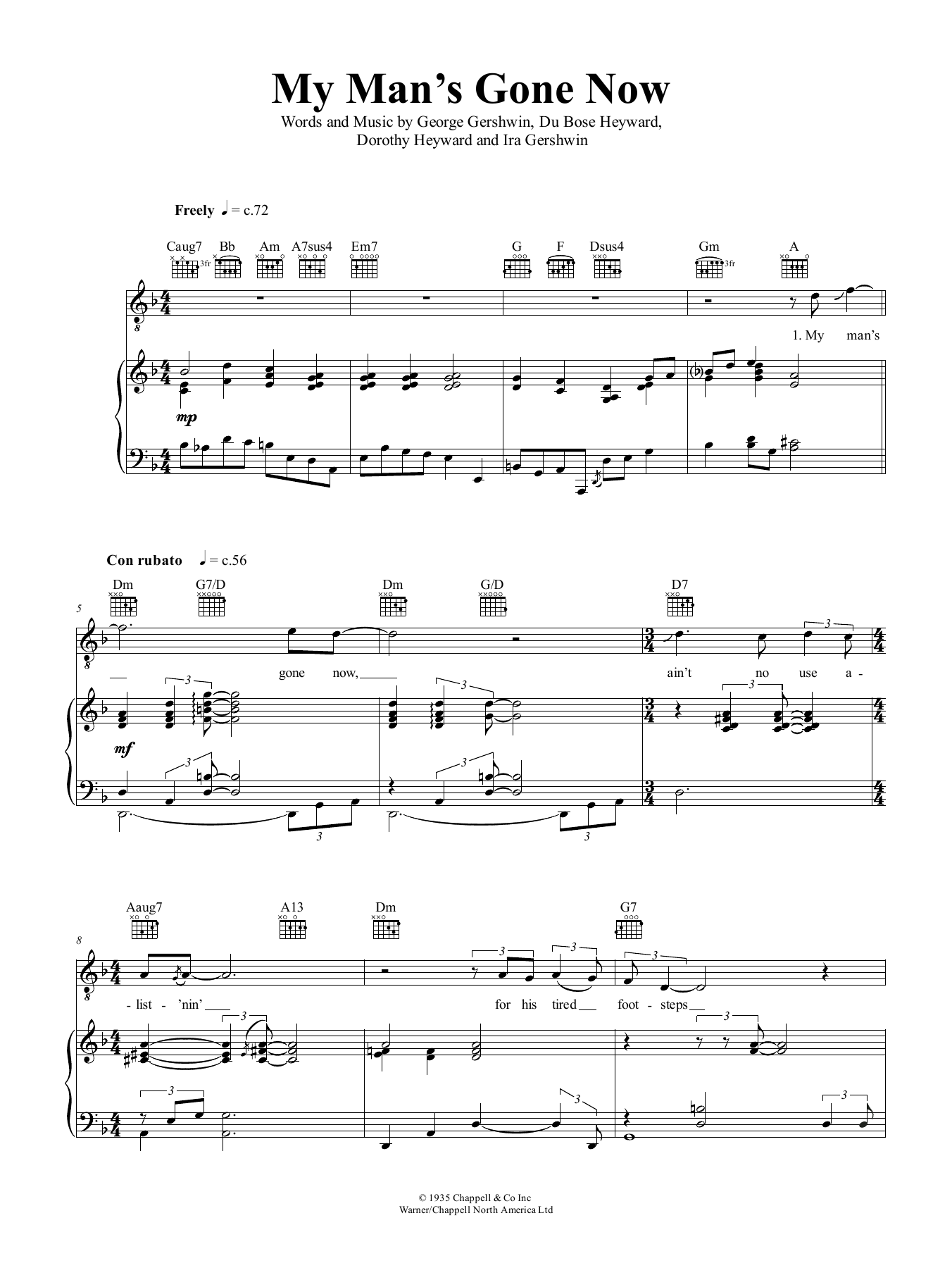 Download Nina Simone My Man's Gone Now Sheet Music and learn how to play Piano, Vocal & Guitar (Right-Hand Melody) PDF digital score in minutes