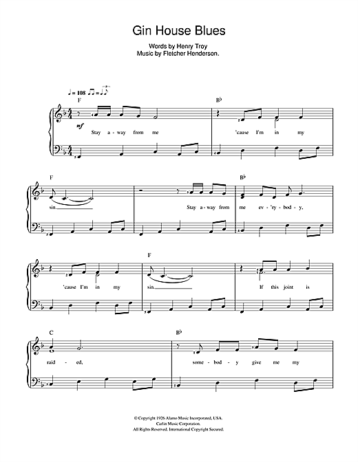 Download Nina Simone Gin House Blues Sheet Music and learn how to play Beginner Piano PDF digital score in minutes