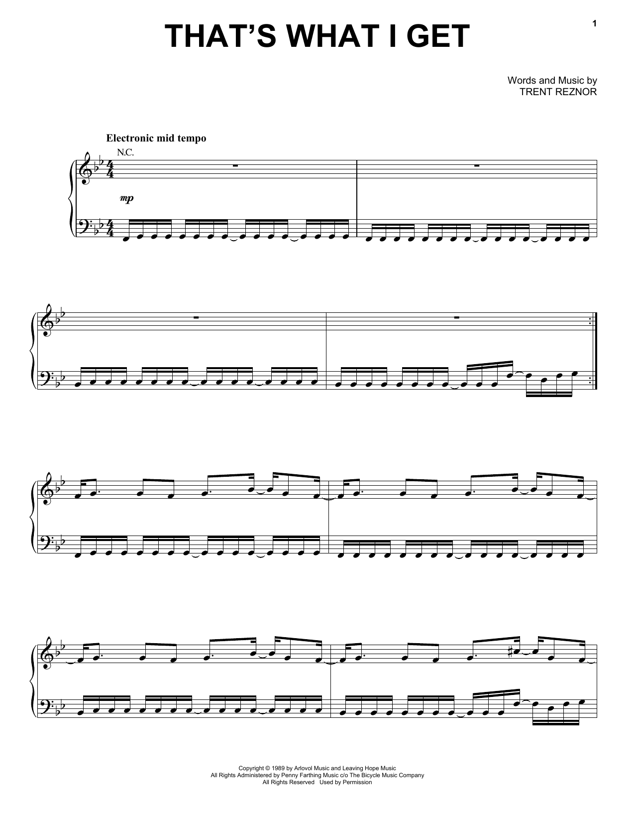 Download Nine Inch Nails That's What I Get Sheet Music and learn how to play Piano, Vocal & Guitar (Right-Hand Melody) PDF digital score in minutes