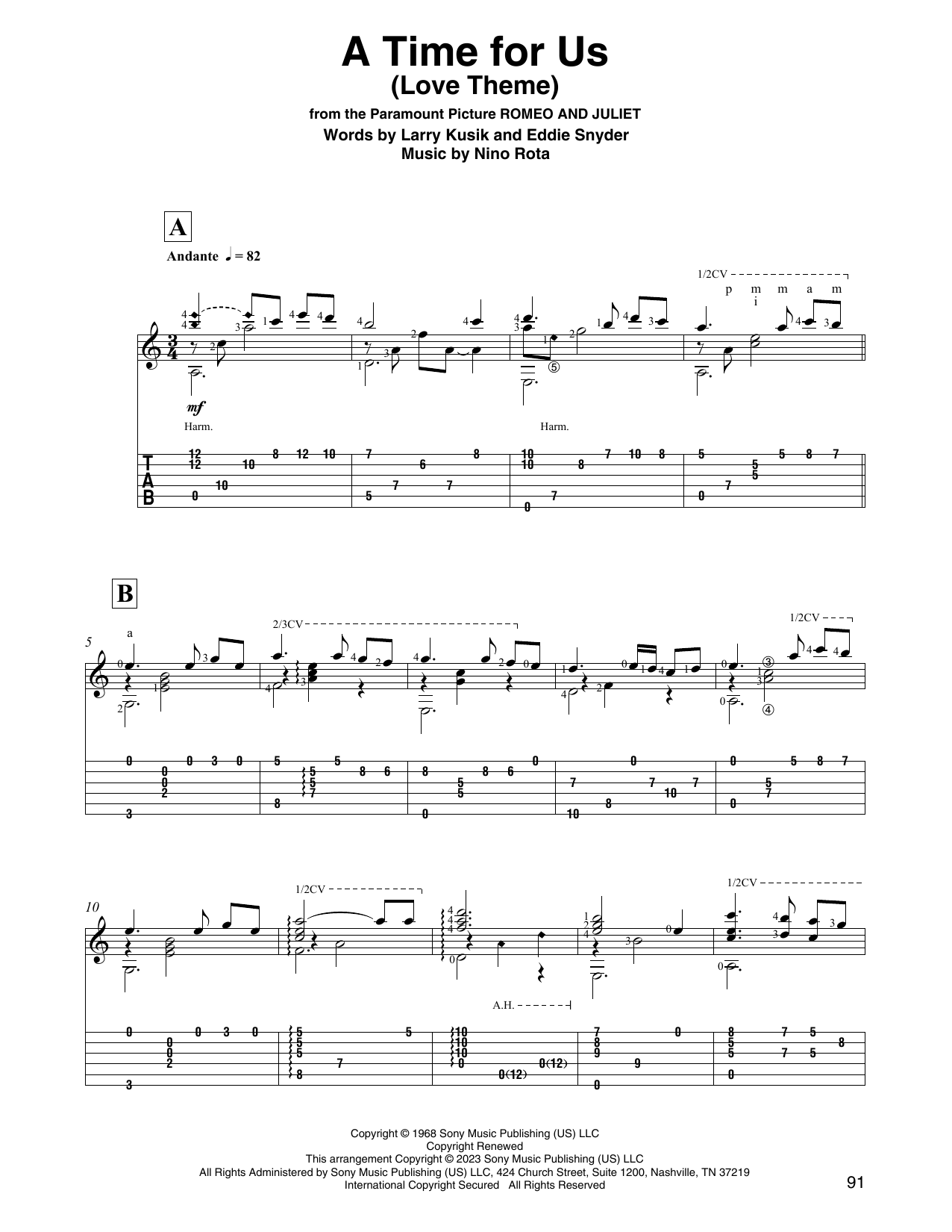 Download Nino Rota A Time For Us (Love Theme) (arr. David Jaggs) Sheet Music and learn how to play Solo Guitar PDF digital score in minutes