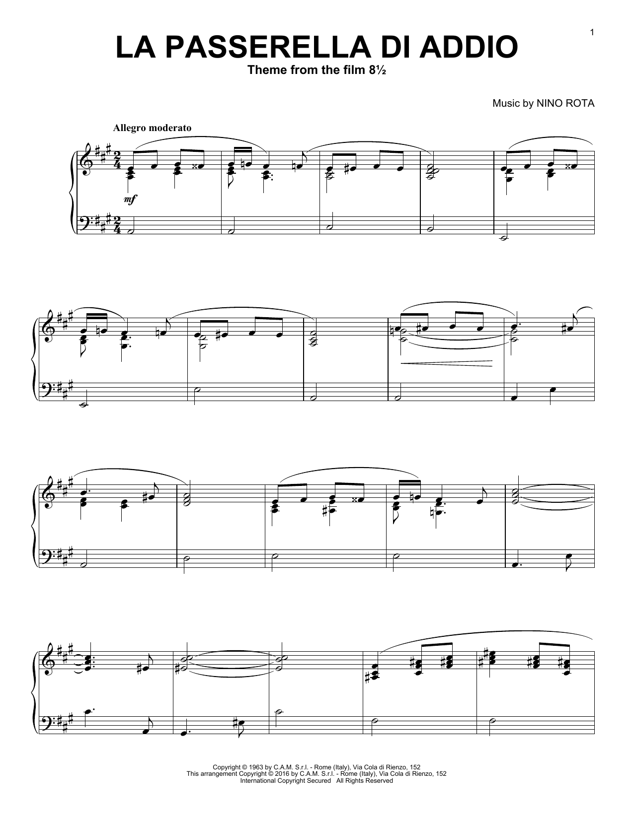 Download Nino Rota La Passerella Di Addio Sheet Music and learn how to play Piano PDF digital score in minutes