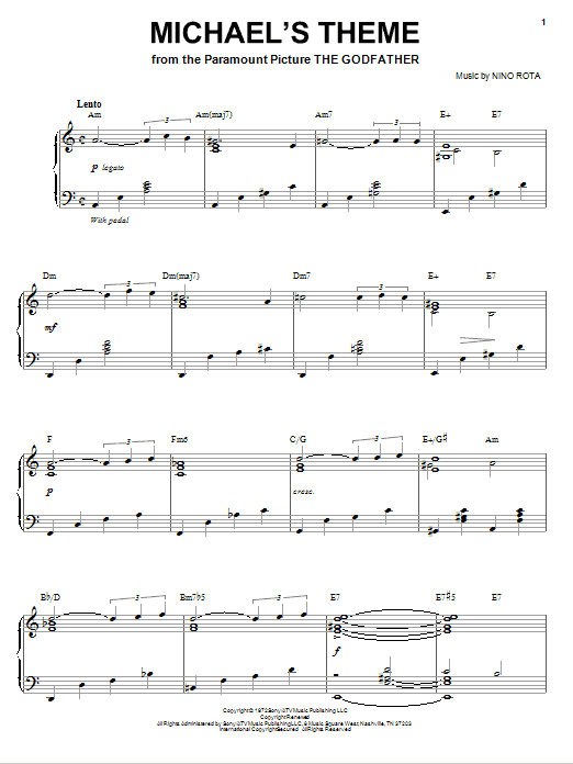 Download Nino Rota Michael's Theme Sheet Music and learn how to play Piano, Vocal & Guitar (Right-Hand Melody) PDF digital score in minutes