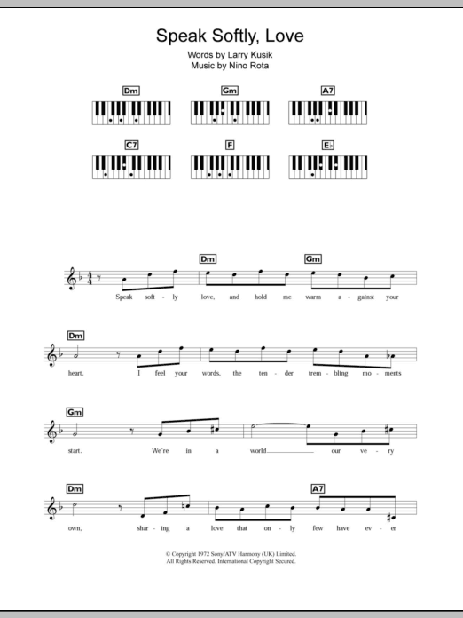 Download Nino Rota Speak Softly Love (Godfather Theme) Sheet Music and learn how to play Keyboard PDF digital score in minutes