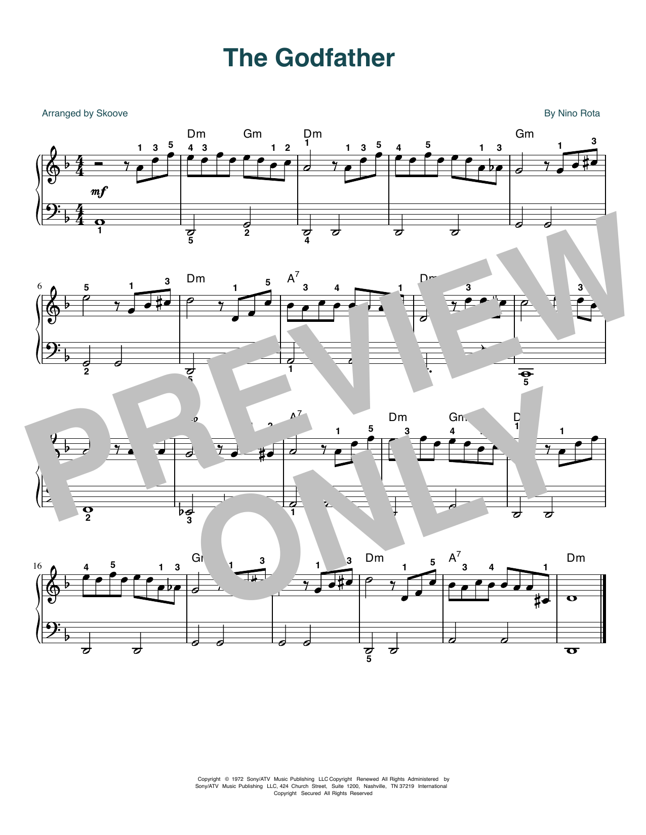 Download Nino Rota The Godfather (Love Theme) (arr. Skoove) Sheet Music and learn how to play Easy Piano PDF digital score in minutes