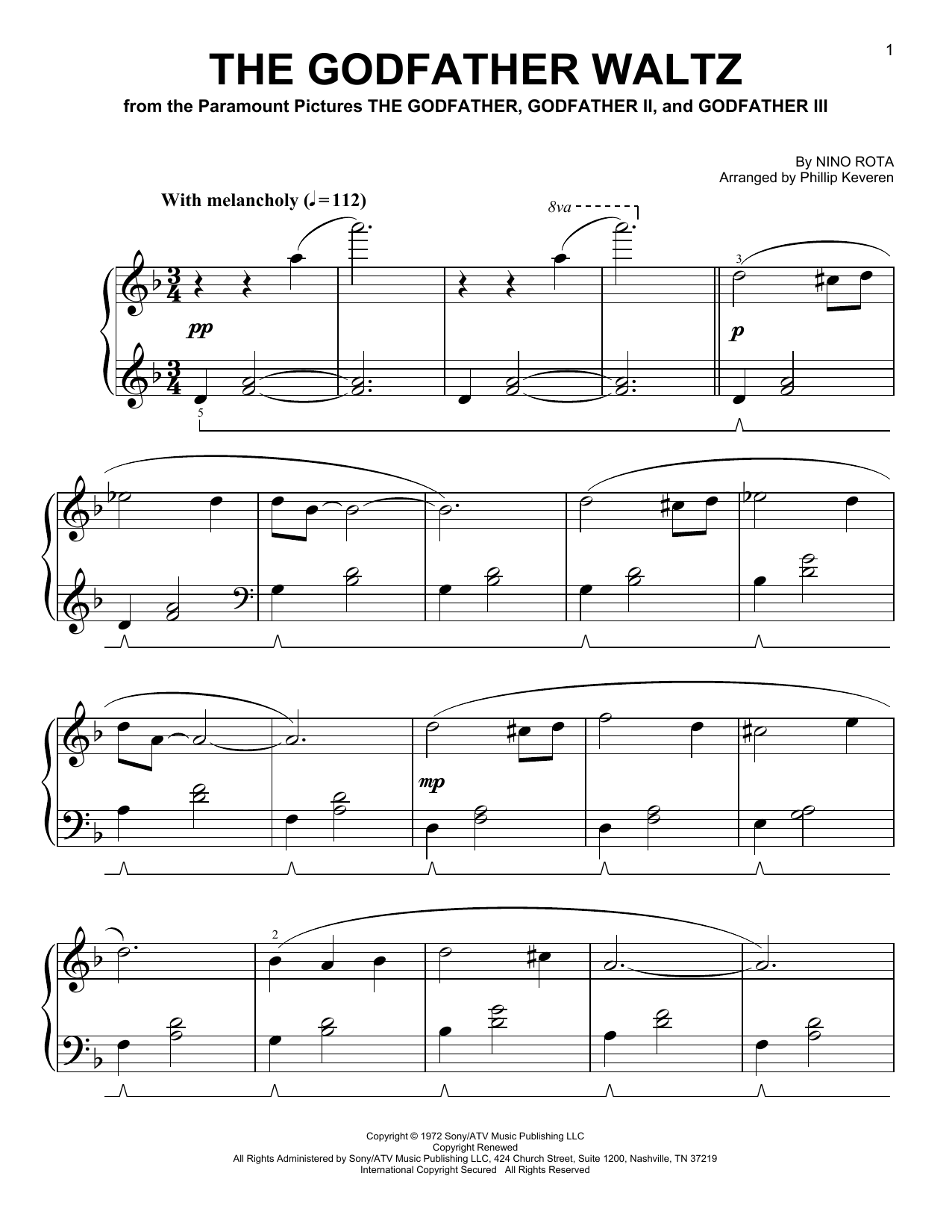 Download Phillip Keveren The Godfather Waltz Sheet Music and learn how to play Easy Piano PDF digital score in minutes