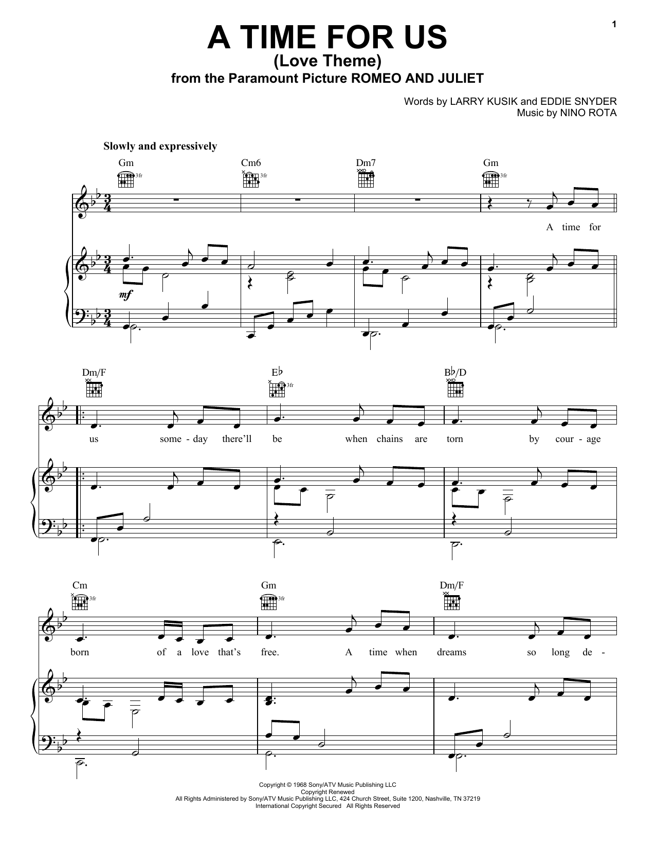 Nino Rota A Time For Us (Love Theme) Sheet Music