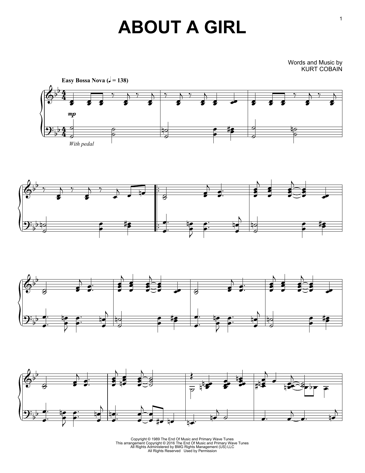 Download Nirvana About A Girl Sheet Music and learn how to play Piano PDF digital score in minutes