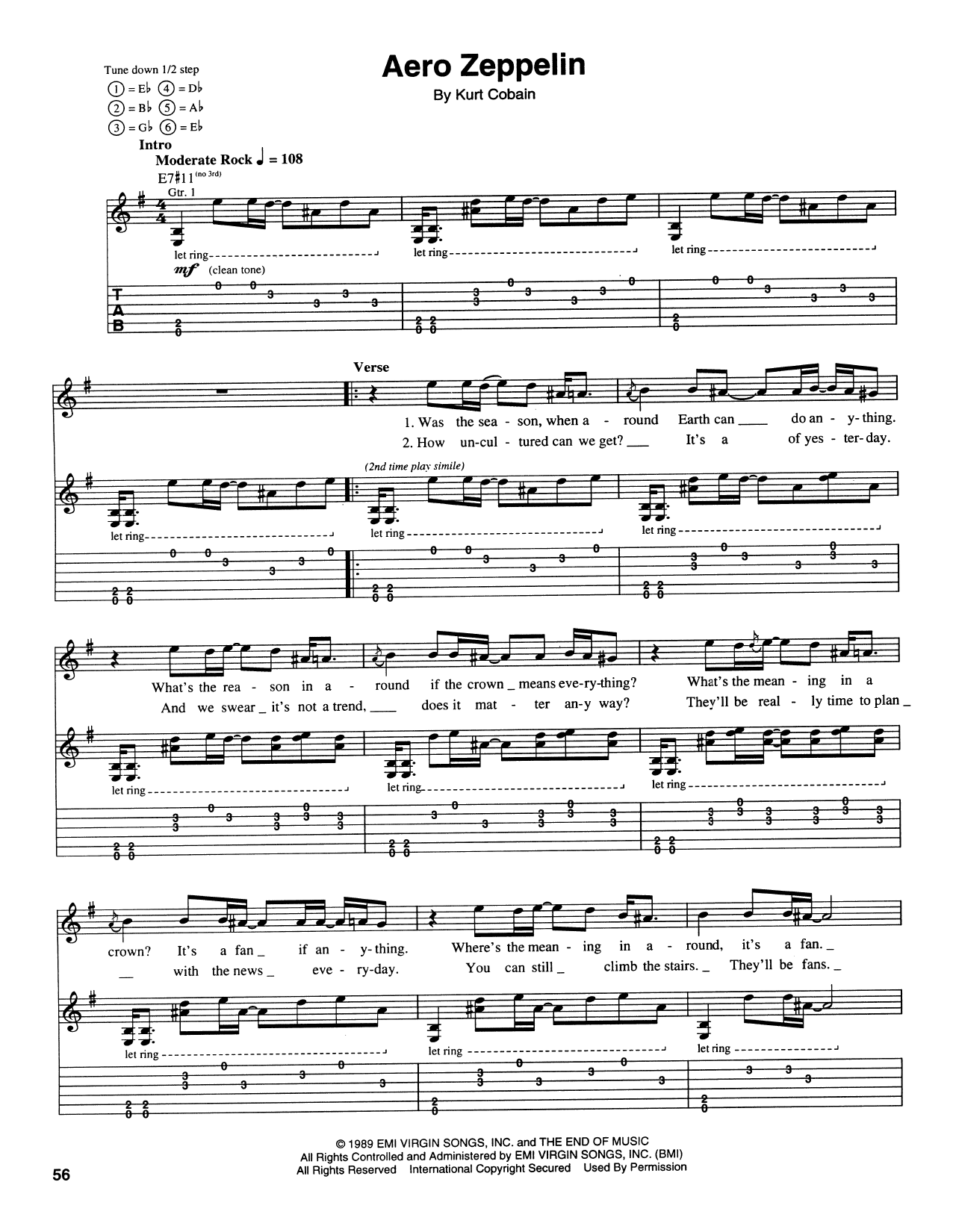 Download Nirvana Aero Zeppelin Sheet Music and learn how to play Piano, Vocal & Guitar Chords (Right-Hand Melody) PDF digital score in minutes