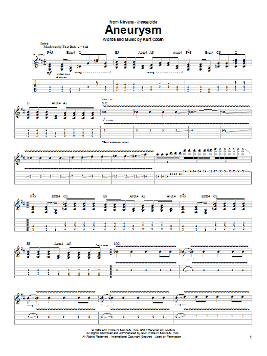 Download Nirvana Aneurysm Sheet Music and learn how to play Guitar Tab PDF digital score in minutes