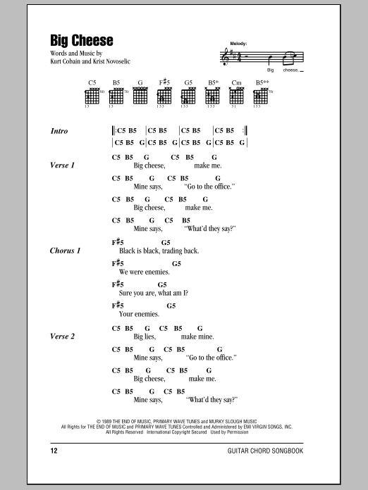 Download Nirvana Big Cheese Sheet Music and learn how to play Lyrics & Chords PDF digital score in minutes