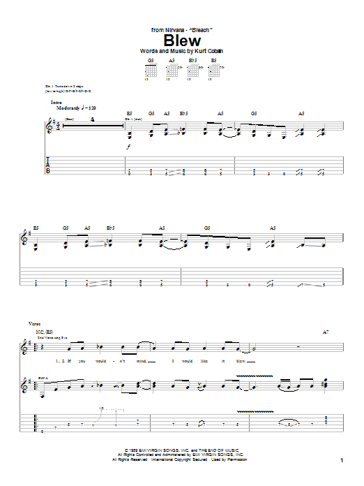 Download Nirvana Blew Sheet Music and learn how to play Guitar Tab PDF digital score in minutes