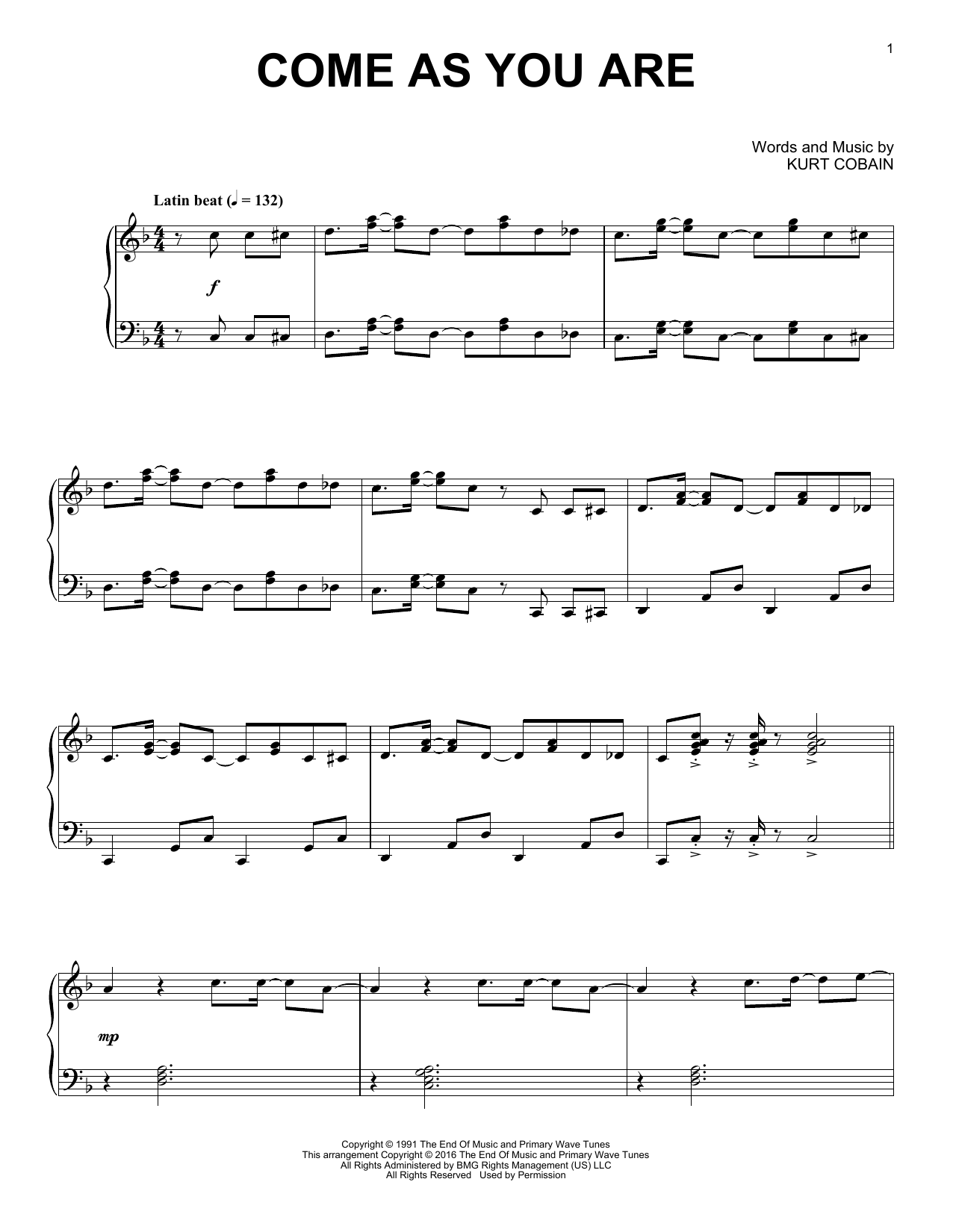 Download Nirvana Come As You Are Sheet Music and learn how to play Piano PDF digital score in minutes