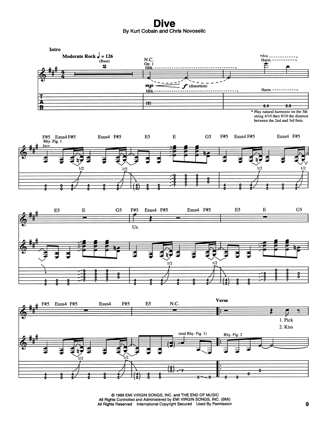 Download Nirvana Dive Sheet Music and learn how to play Piano, Vocal & Guitar Chords (Right-Hand Melody) PDF digital score in minutes