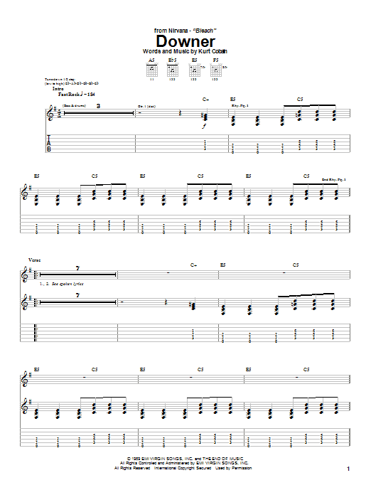 Download Nirvana Downer Sheet Music and learn how to play Guitar Tab PDF digital score in minutes