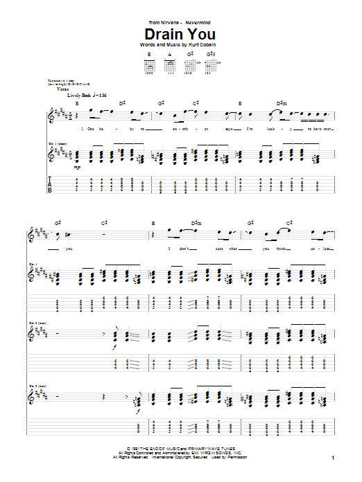 Download Nirvana Drain You Sheet Music and learn how to play Drums Transcription PDF digital score in minutes