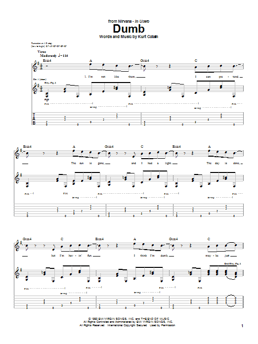 Download Nirvana Dumb Sheet Music and learn how to play Guitar Tab PDF digital score in minutes