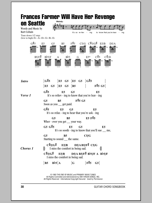 Download Nirvana Frances Farmer Will Have Her Revenge On Seattle Sheet Music and learn how to play Lyrics & Chords PDF digital score in minutes