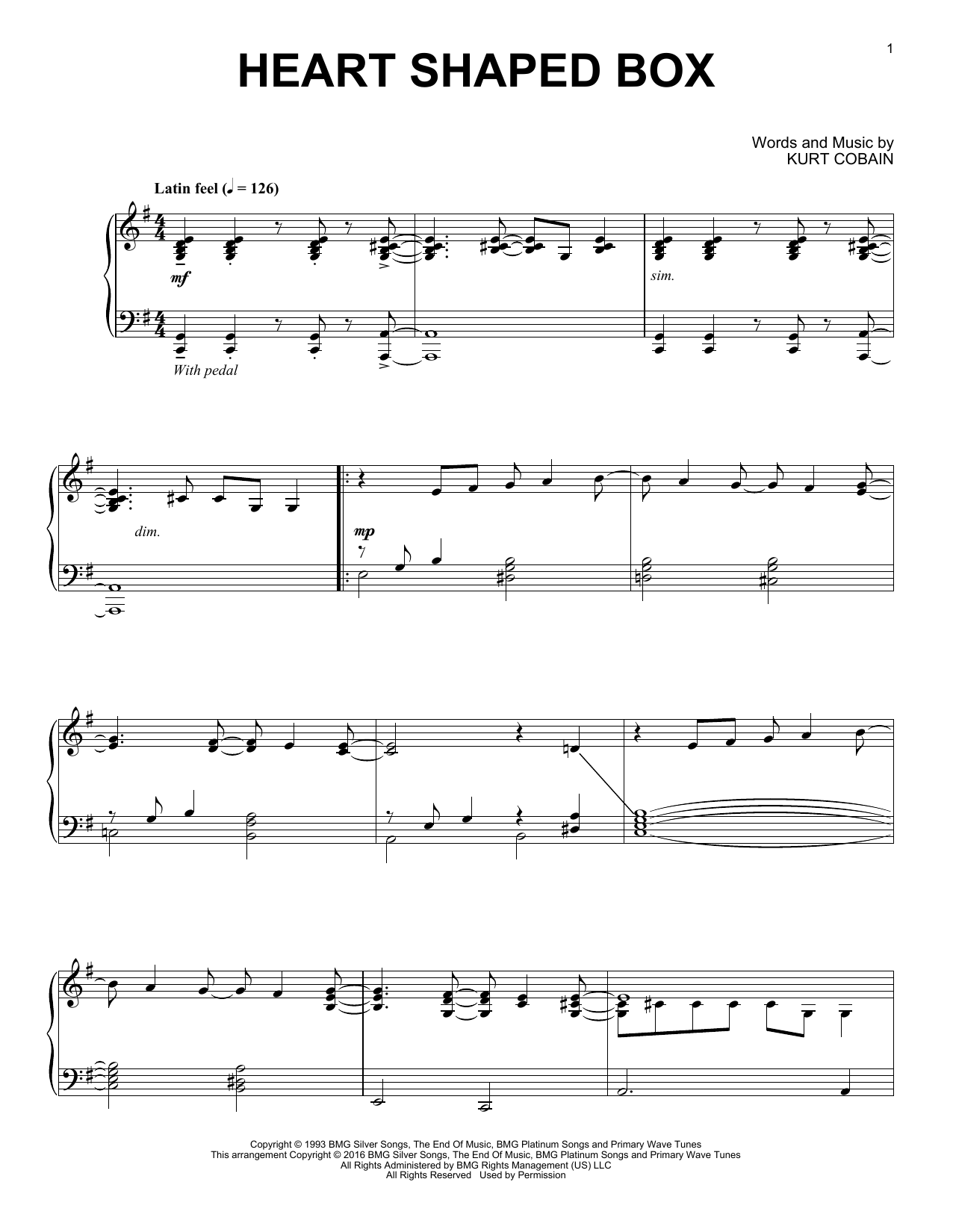 Download Nirvana Heart Shaped Box Sheet Music and learn how to play Piano PDF digital score in minutes