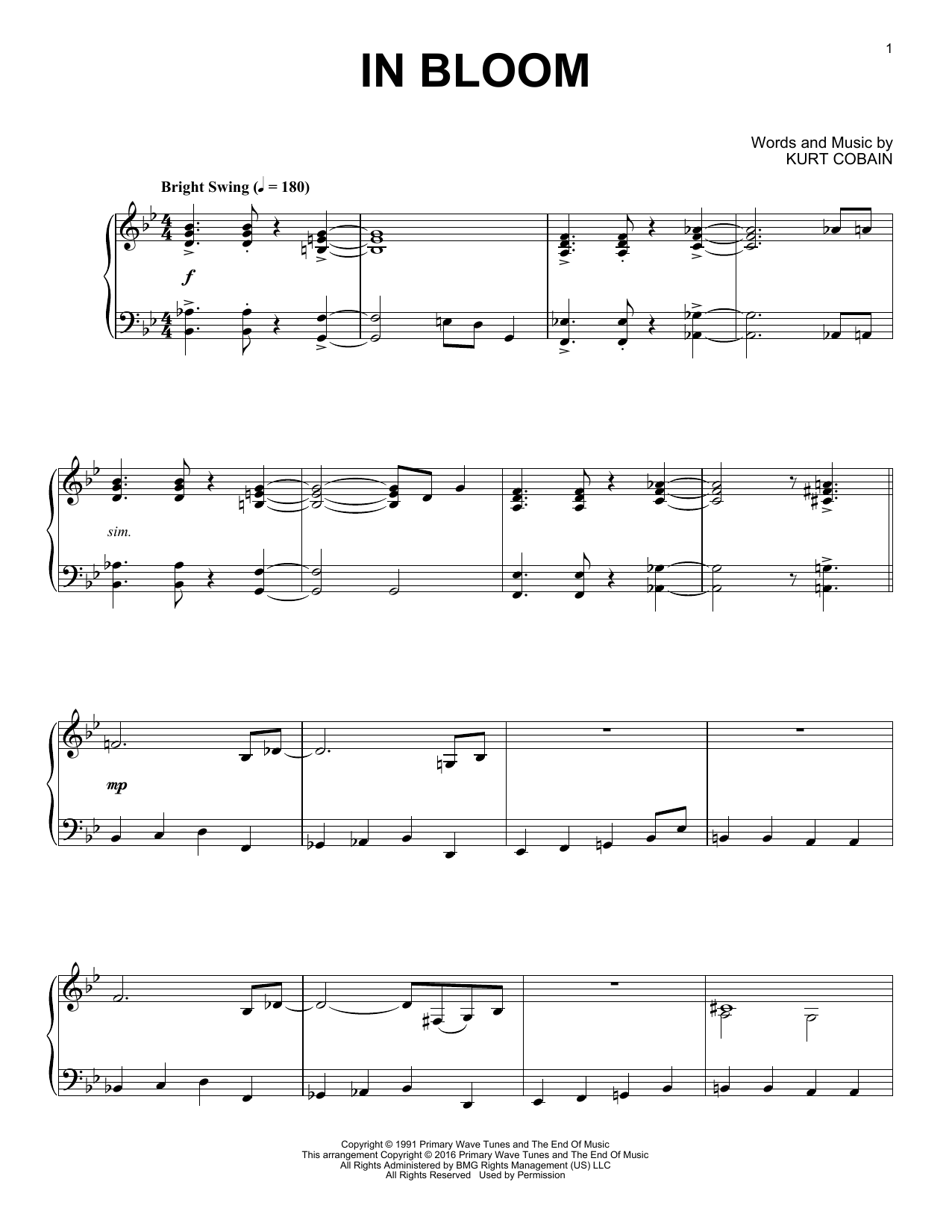 Download Nirvana In Bloom Sheet Music and learn how to play Piano PDF digital score in minutes