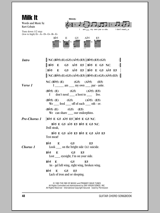 Download Nirvana Milk It Sheet Music and learn how to play Lyrics & Chords PDF digital score in minutes