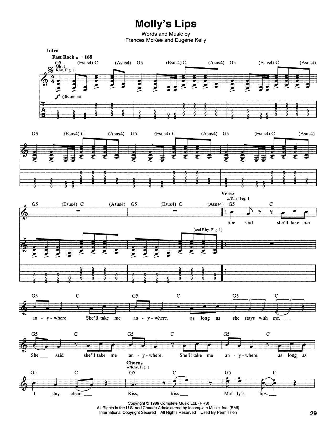 Download Nirvana Molly's Lips Sheet Music and learn how to play Lyrics & Chords PDF digital score in minutes