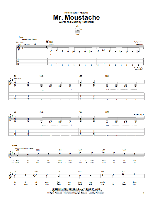 Download Nirvana Mr. Moustache Sheet Music and learn how to play Bass Guitar Tab PDF digital score in minutes